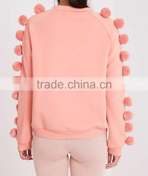 Women Pink Cute Fashion Sweater Long Sleeve Pullover Sweatshirt Plush Ball photo-3