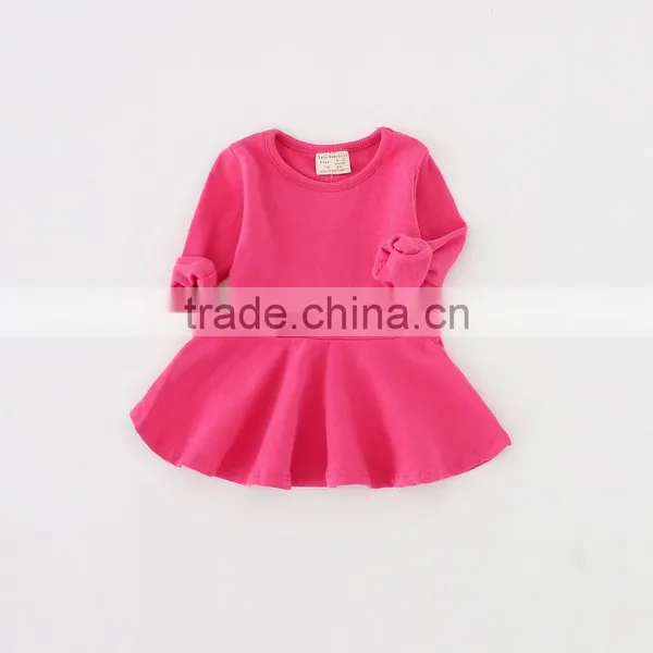 Wholesale Baby Girl Spring Dress Solid Color Long Sleeve Dress Winter Girls Plain Cotton Dresses photo-4