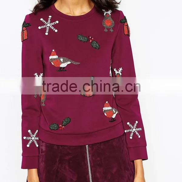 Beautiful Christmas Red Color Pullover Hooded Sweater For Women photo-2