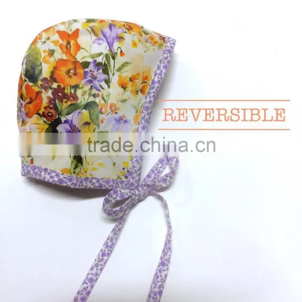 Reversible Baby Bonnet Flower Plain Pattern Lace Fanric Spring Baby Hat photo-3