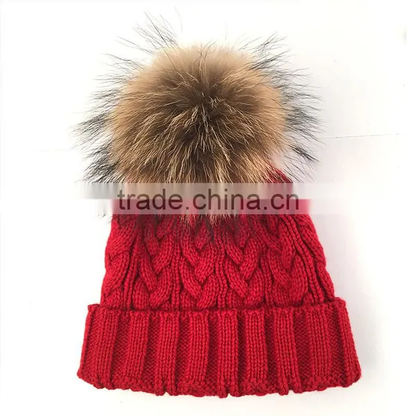 Myfur Wool Hat Wholesale Real Raccoon Fur Pom Pom Warm Adults Beanie photo-2