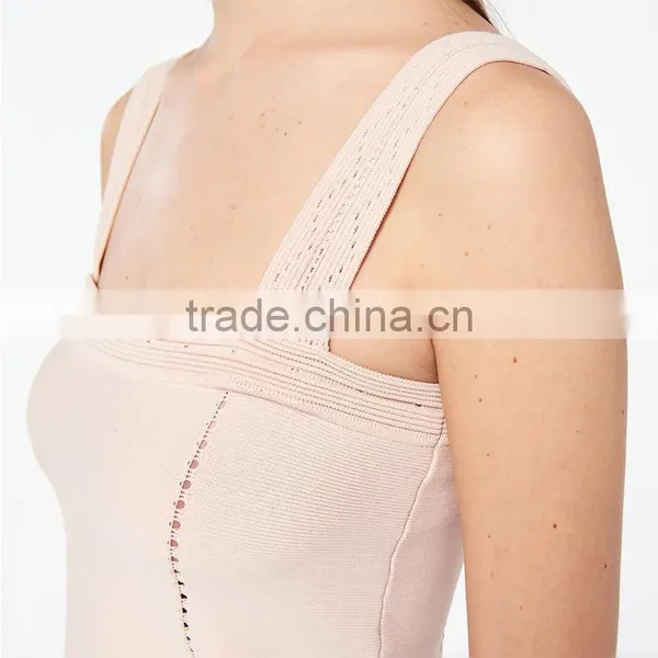 Stitched Knit Geometric Motifs Wavy Hem Wide Straps Design Tank Tops photo-5