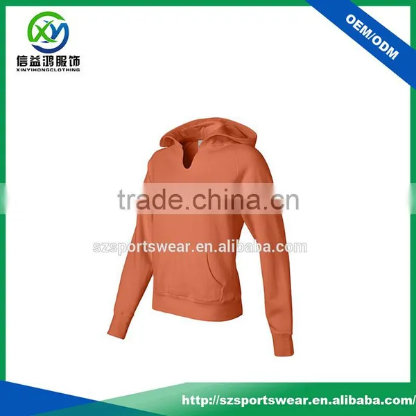 Latest Design 100%Polyester Available Color V-Neck Lady Hooded Pullover photo-2
