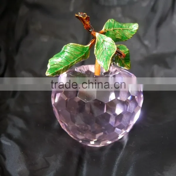 High Quality Faceted Blue Crystal Apple With Metal Leaf Crafts photo-5