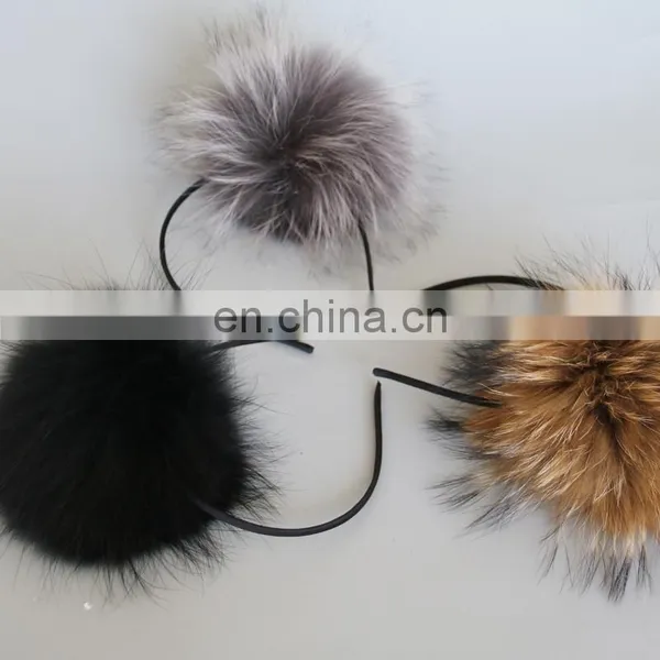 15cm Large Raccoon Fur Pompom Hair Hoop Fluffy Fur Pompon Hairband Wholesale photo-6