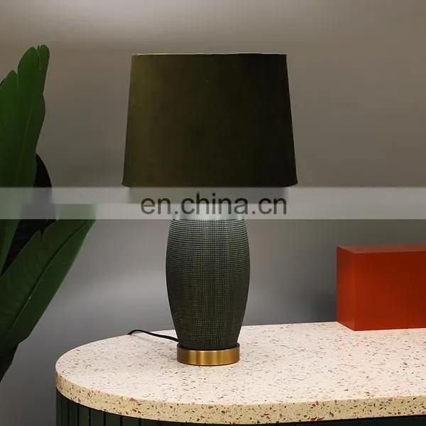Unique Relief Surface Design Green Cylinder Shape Hotel Ceramic Night Lamp for Living Room photo-4