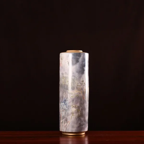 Wood Gild Light Luxury Simple Elegant Ceramic Vase For Hallway TV Bench Decor photo-3