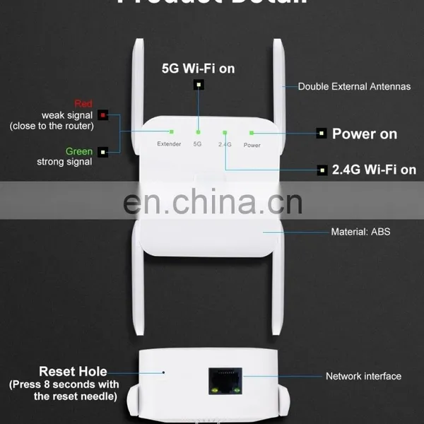 Wifi Extender 5GHz Signal Amplifier 802.11N Wifi Booster 1200Mbps Wifi Repeater With US/EU Plug photo-5