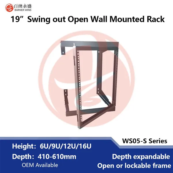 Factory Manufacturing 2post Wall Mount Open Frame Swing Out Network Racks 19\