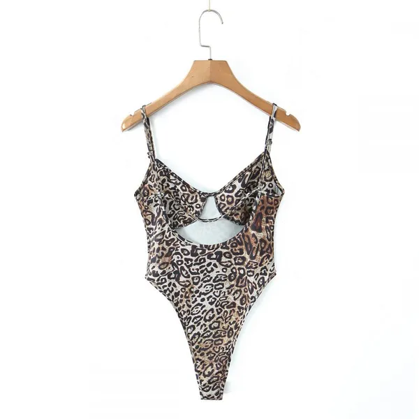 European and American Retro Style Hot Girl Sexy Leopard Print One-body Top Pure Desire Elastic Tight Inner Tight Bottom T-shirt photo-2