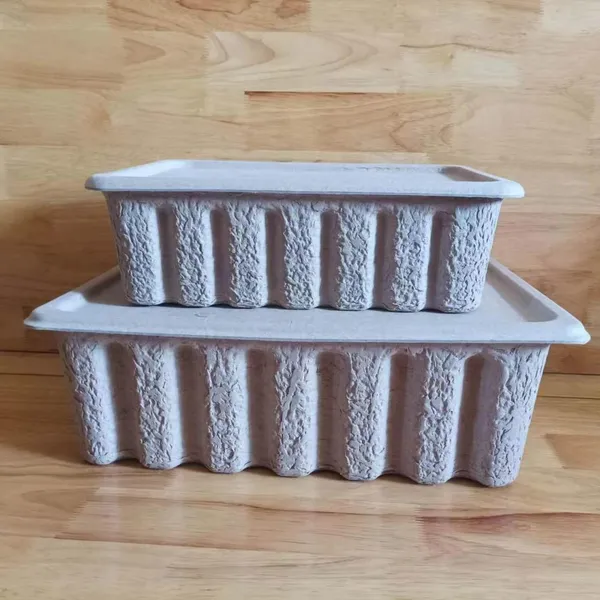 Compostable Molded Pulp Storage Box with Cover, Recycled Paper Stackable Storage Container for Household Organization