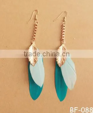 wholesale cheap ladies long feather earrings,fashion feather earring for women