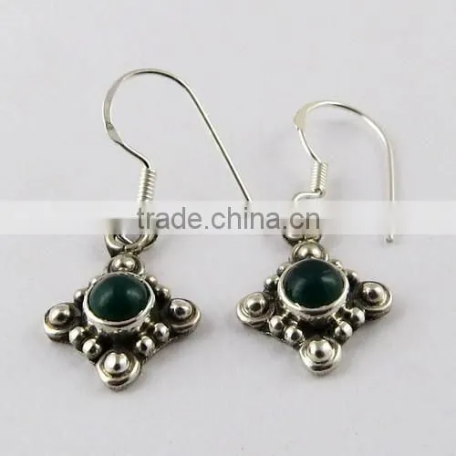 Artisan Green Onyx 925 Sterling Silver Earring, Gemstone Silver Jewelry, Indian Silver Jewelry photo-2
