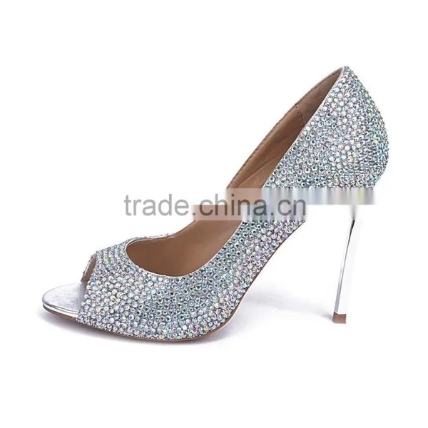Women High Heel Shoe Crystal Crystal Wedding Shoes Elegant Diamond Thin Metal Heels Peep Toe Pumps photo-2