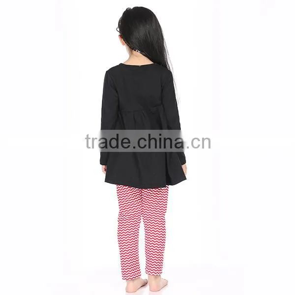 95%Cotton!black Top Red Stripe Pants Christmas Fashoin Wholesale Organic Baby Clothes photo-3
