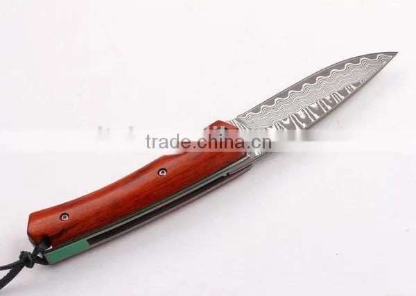 OEM Damascus Steel Pocket Knife With Survival Rope photo-4