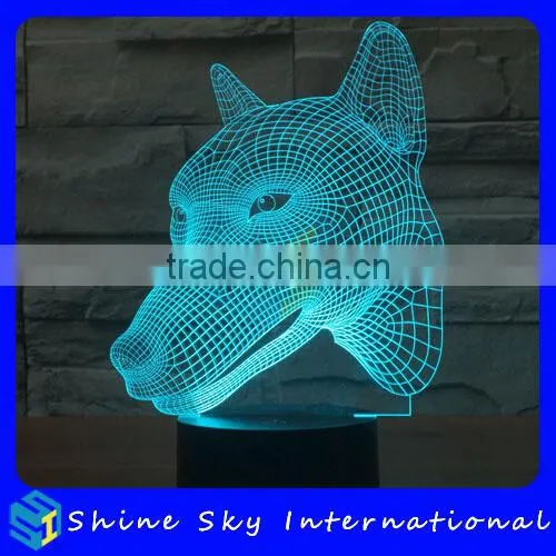 Creative Vision 3D Dog Head Shaped LED 7 Colors Flashing Touch Control Acrylic Night Light