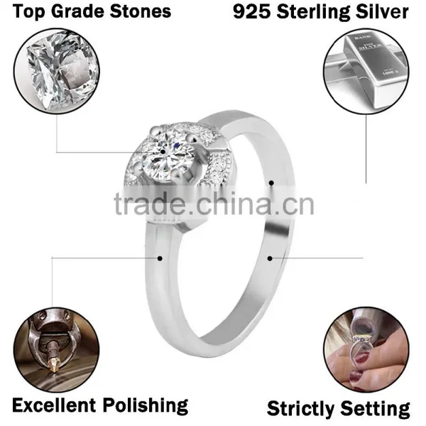 Classical 925 Sterling Silver Prong Setting Women Ring With Rhodium Plated photo-2