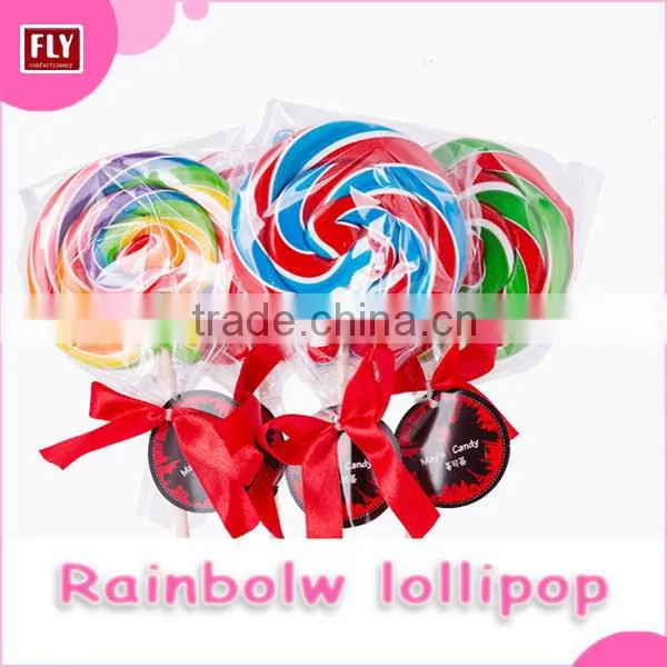 Halal Cheap Rainbow Fruit Flavour Swirl Round Flat Lollipop Candy photo-3