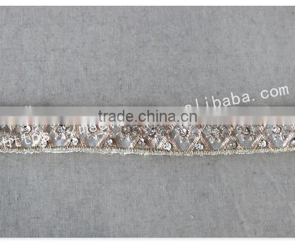 Elegant Design 2.5cm Width Champagne Crystal Trim Bridal Embrodiery photo-2