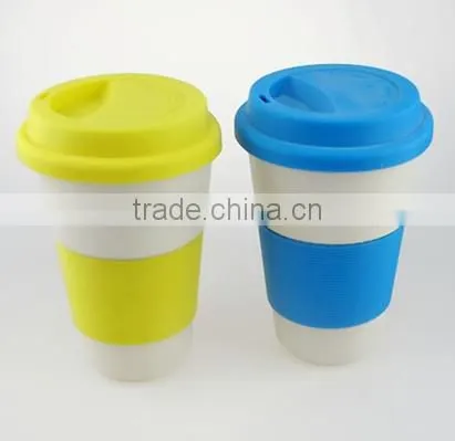 Decal Printing Bamboo Fiber Drinkware Biodegradable Coffee Cup With Silicon Cover photo-3
