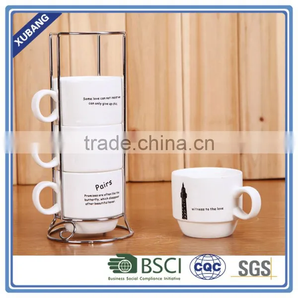 2016 New Design Ceramic Coffee Cups Set of 4pcs With Metal Rack for Sale photo-4
