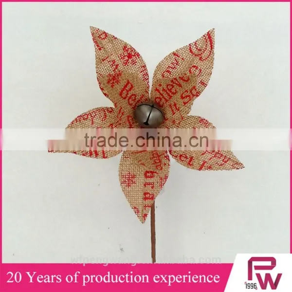 Letters and Rust Bells Linen Poinsettia Christmas Decorations photo-2