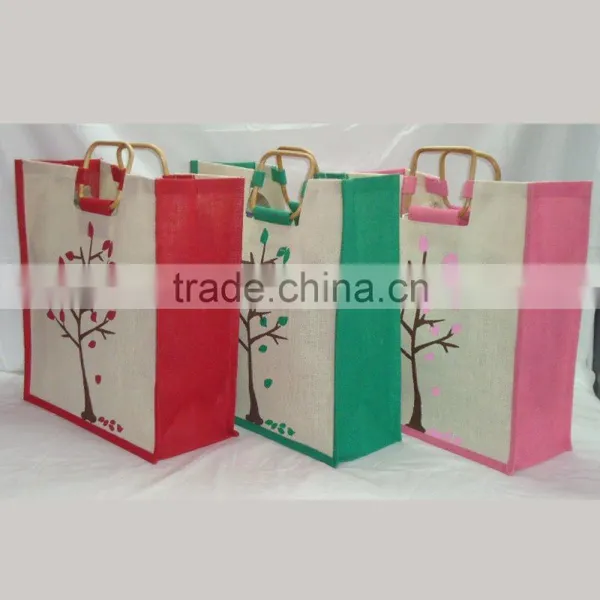 Designer Bag Jute Shopping Bag With Wooden Square Handle photo-2