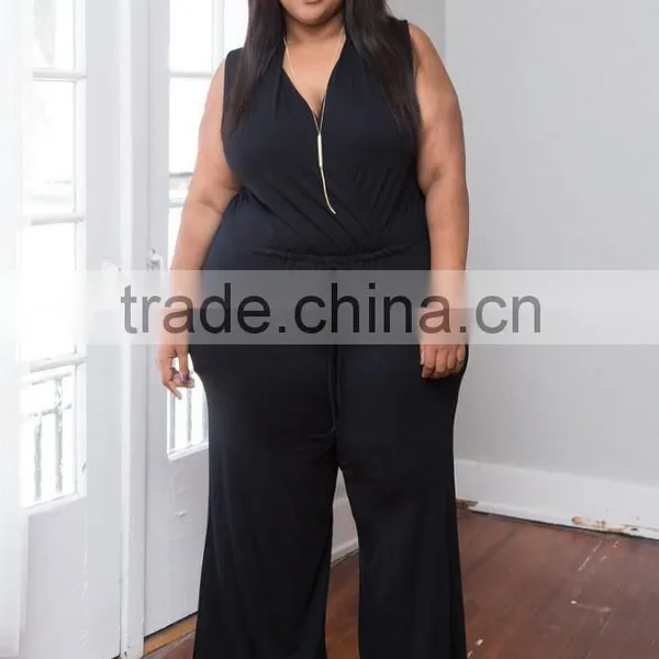 The New Fashion Ladies Plus Size Dress Sleeveless Black Jumpsuit for Fat Women photo-2