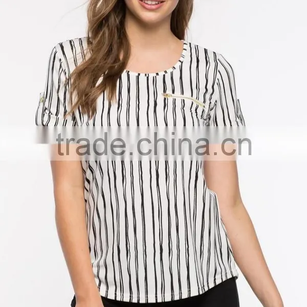 Best Selling High Quality Ladies Vertical Stripe t Shirt photo-2