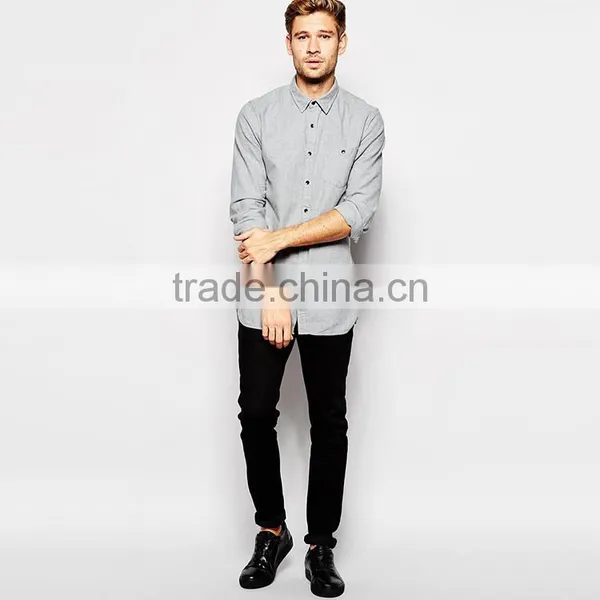 Mens Slim Fit Flanel Shirt in Grey Custom Long Sleeve Casual Shirts for Men photo-4