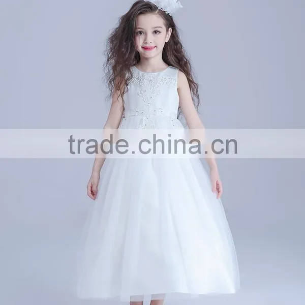 2017 Bulk Sale White Embroidery Dress Long Flower Girl Dresses photo-6