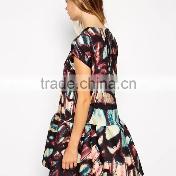 Bonded T-Shirt Shift Dress With Peplum Hem in Wing Print photo-2