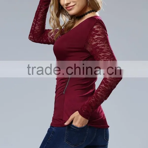 Clothes Woman Fashion Long Bell Sleeve Deep V Neck Lace Blouse 2017 photo-6