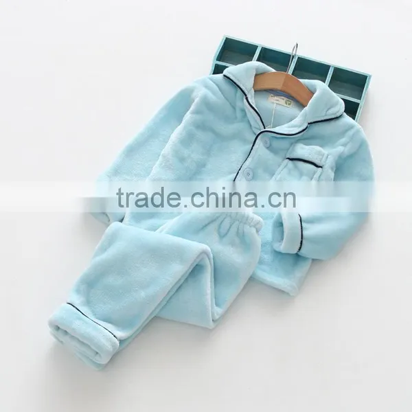 Wholesale Solid Color Flannel Two Piese Sets Children Pajamas photo-4