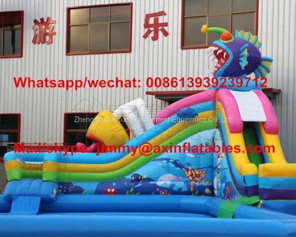 0.55MM Plato PVC Outdoor Inflatable Piranha Slide,Land Commercial Inflatable Water Park For Children Fun photo-4