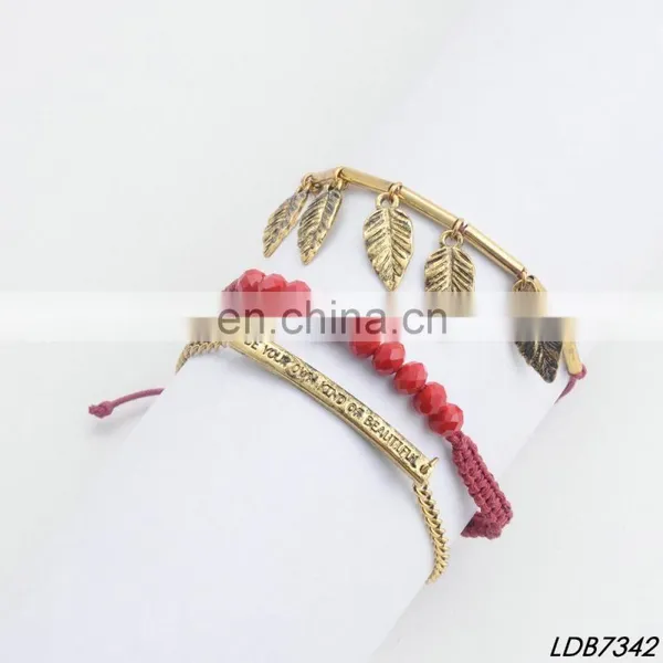 Adjustable Knot Handmade Multistrand Seed Bead Alloy Pendant Letters Bar Bracelets Wax String Weave Bracelet photo-3