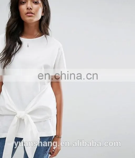 2017 Plain White Latest Design Fancy Ladies Tie Front Tops photo-2