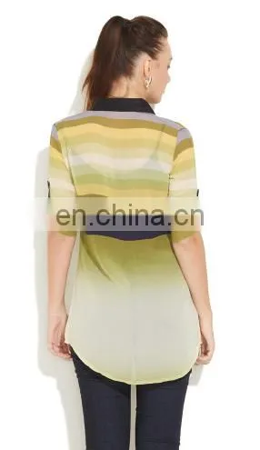 Fashion New Women Clothes Tops Loose Perspective Sexy Sheer Chiffon Collar Neck Strip Print Style Shirts For Women photo-3
