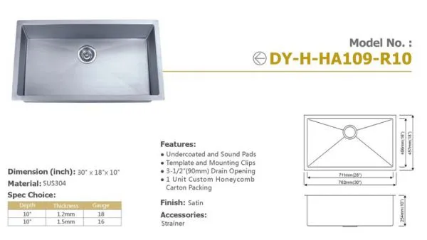 Single Bowl Handmade Sink, R10 Handcraft Sink, Kitchen Sink (HA109-R10) photo-2