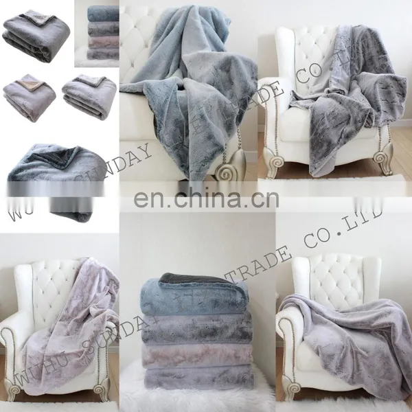 Latest Design Faux Rabbit Fur Tip Faded Throw ,Good Quality Fashion Fake Rabbit Fur Tip Faded Blanket photo-2