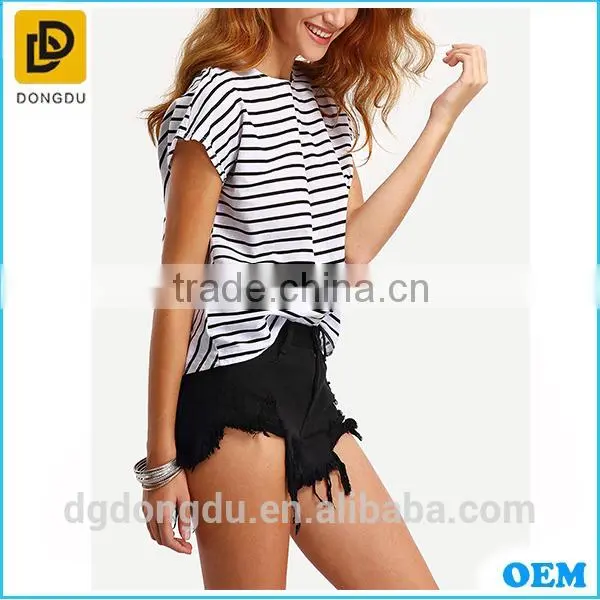 OEM Cotton Munufactory Custom Striped Cutout Back T-shirt photo-2