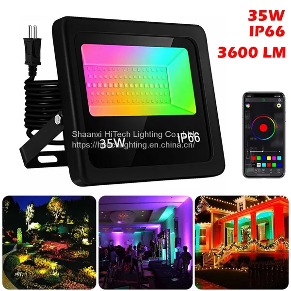 35W LED Spotlight RGB Flood Light Outdoor/Indoor With APP Control Music Sync Timer Dimming Light Color Changing Floodlight