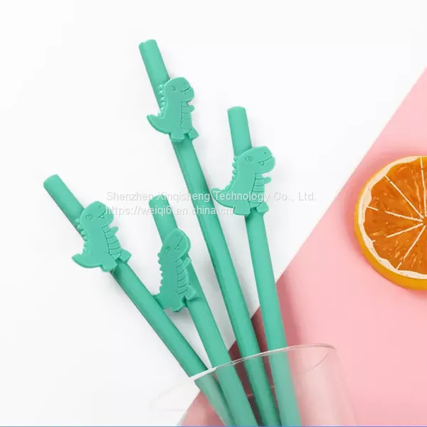 Factory Reusable Dinosaur Silicone Straw BPA Free Foldable Tumbler Silicone Baby Bottle Drinking Straw photo-5