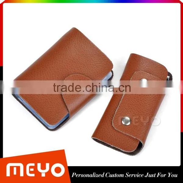 Cheap Split Soft Leather Card Organizer Bag With Keychain Holder photo-2