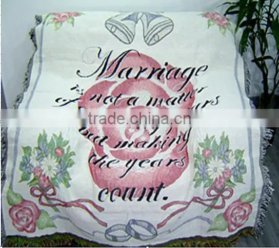 Customized pattern throw and blankets, aubusson tapestry polyester cotton woven bedspread