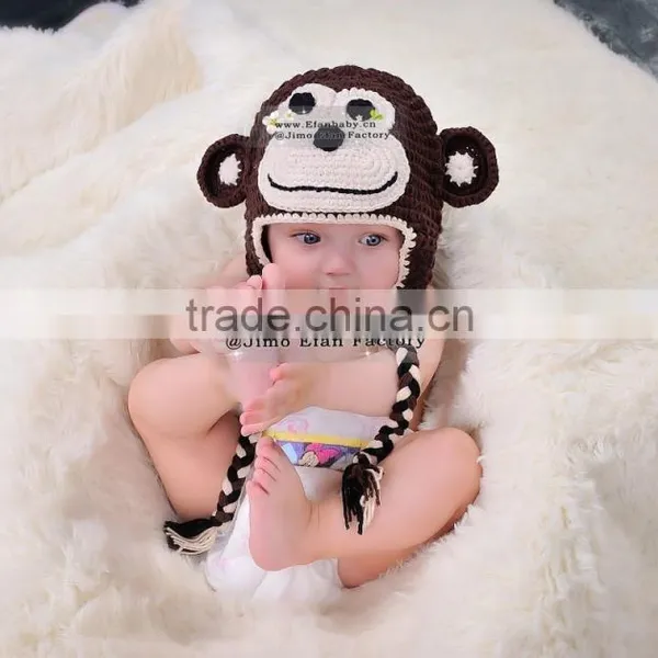 Handmade Animal Crochet Monkey Hat With Ears Baby Beanies photo-3