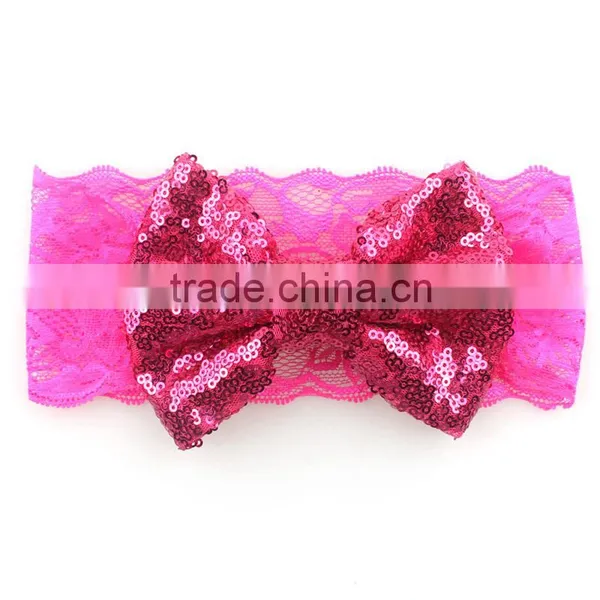 Sequin Bowkont Lace Headwraps - Fabric Knitted Bow Elastic Headband-flashing Bow Headbands photo-5