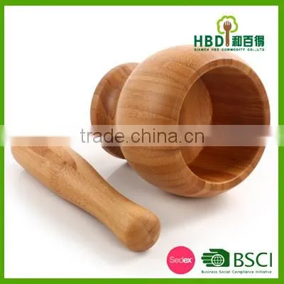 Custom Bamboo Garlic Pot and Tool,wood Mortar Pestle photo-4