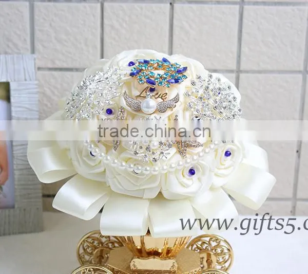 Exquisite Wedding Bouquet With Blue Beads photo-3